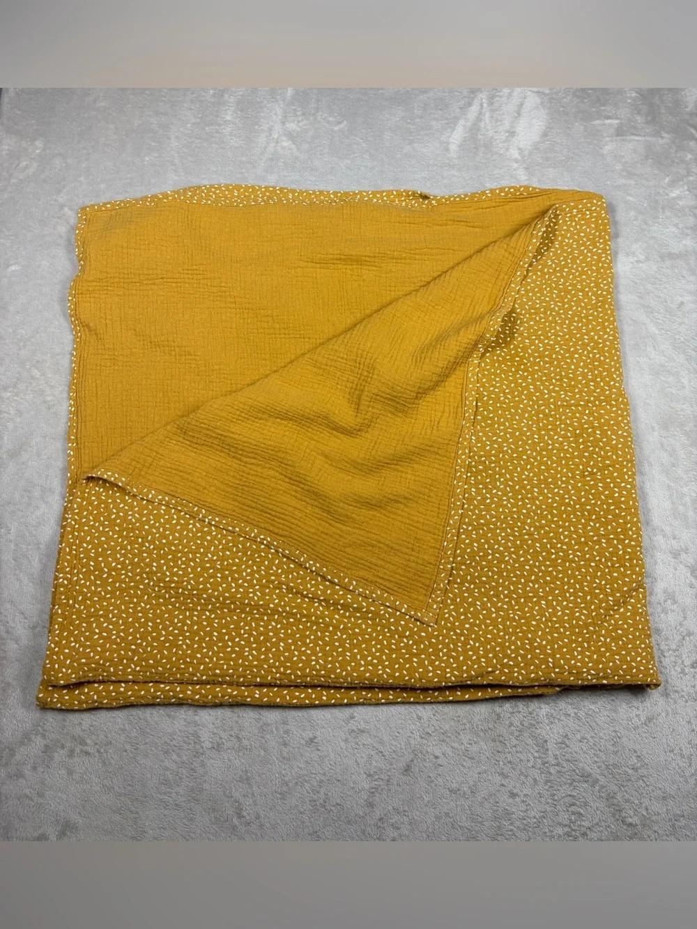 Rylee + Cru Mustard Yellow White Abstract Dot Gauzy 100% Cotton Blanket